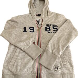 Tommy Hilfiger Light Gray Zipper Hoodie with Navy & Red Details